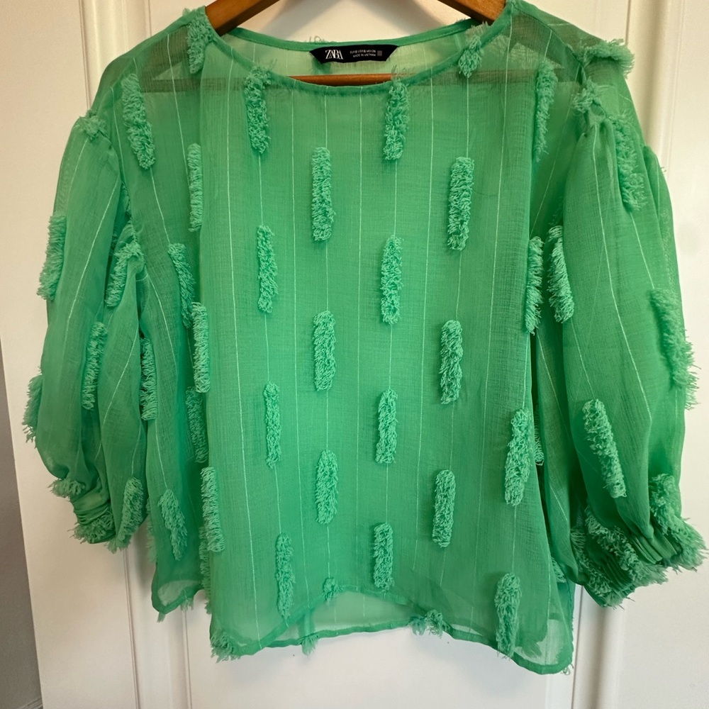 Zara green textured blouse